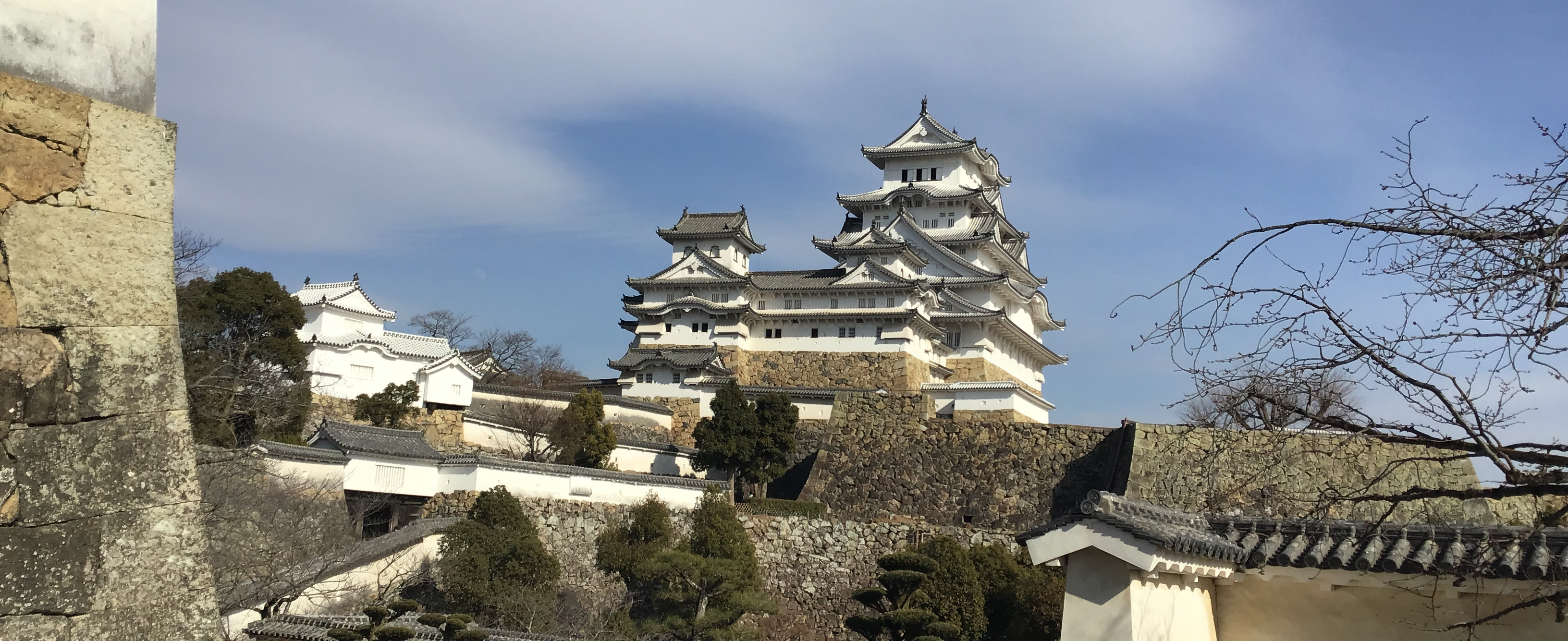 panoramic shot of Himeji castle and walls