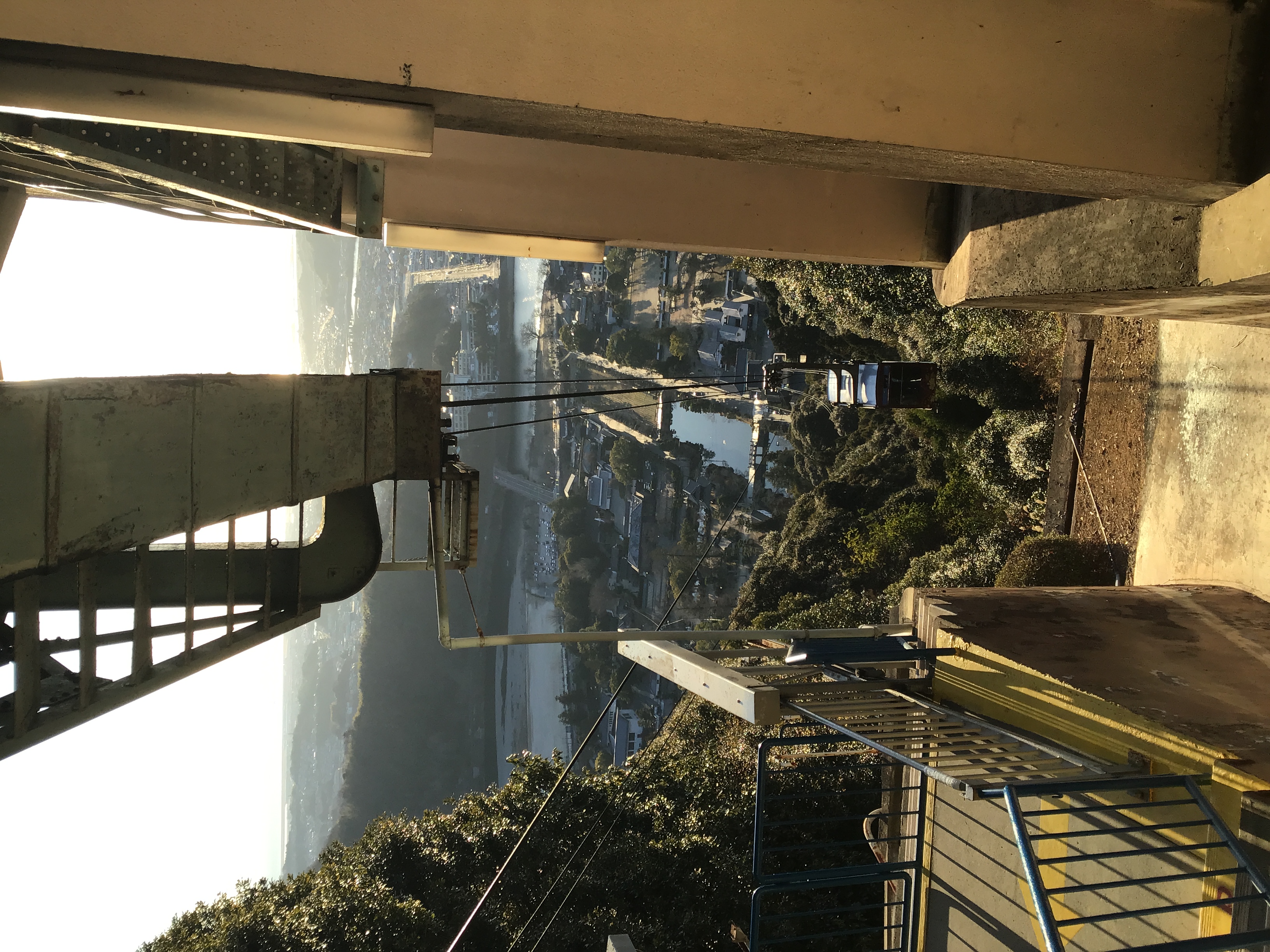 Ropeway carriage up a mountain