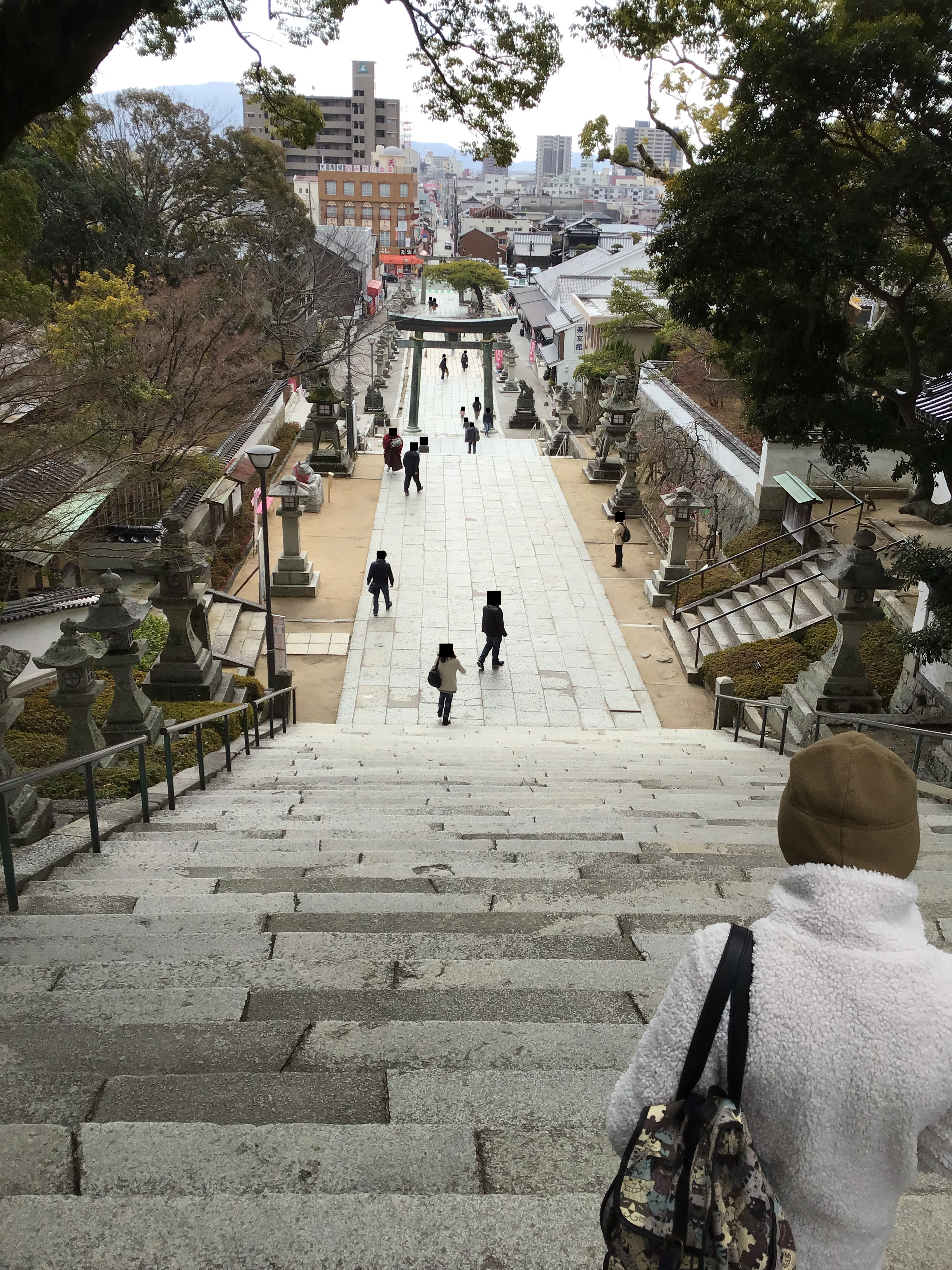 The view from the top of the stairs at a Shinto Shrine