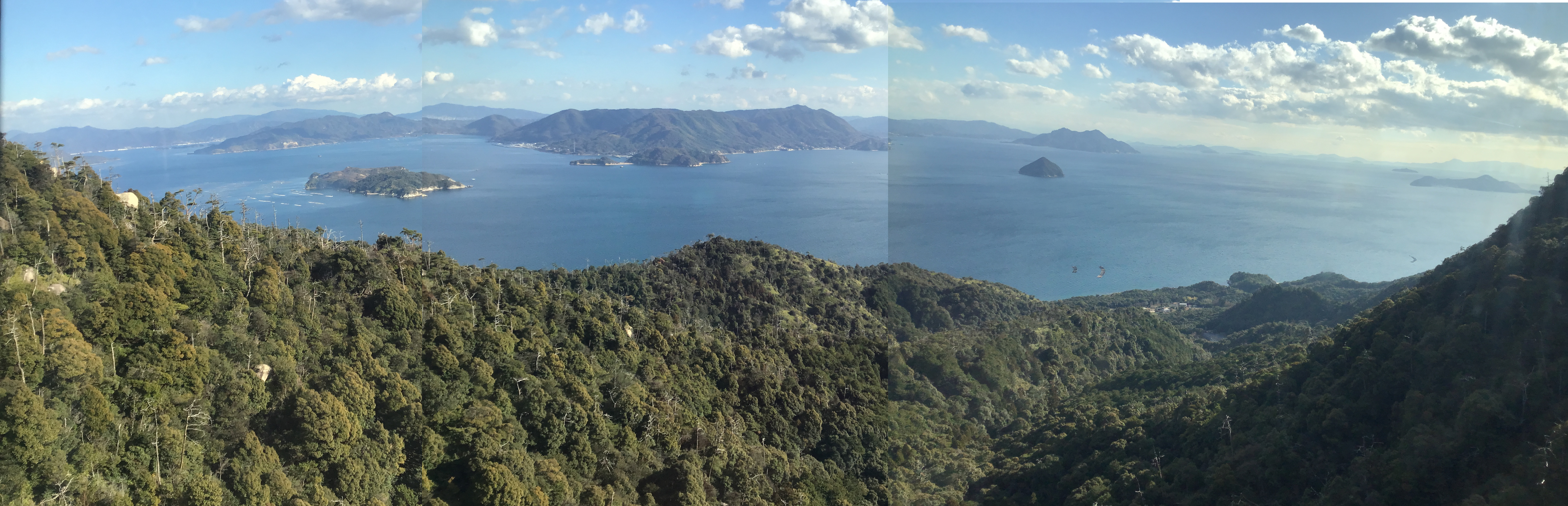 A patched together shot of the area around Miyajima